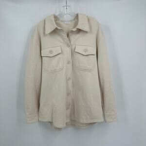 Good American Fleece Shacket Womens‎ Size 1/2 Beige Button Jacket Utility Casual